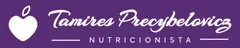 Logo Tamires Precybelovicz nutricionista em Curitiba - roxo e branca